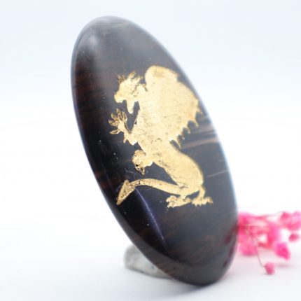 Mahagoni Obsidian Mystischer Drache vergoldet 24 Karat echtes Blattgold